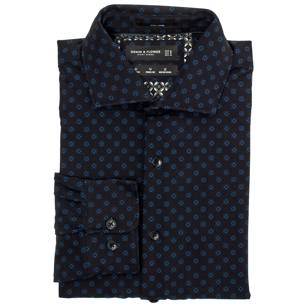 Mens Denim & Flower Floral Long Sleeve Dress Shirt - Black Floral