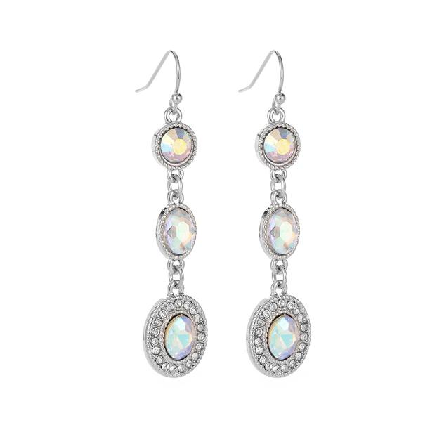 Roman Silver-Tone AB Glass Halo Oval Line Dangle Earrings