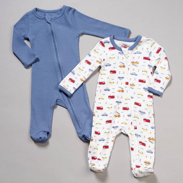 Baby Boy (NB-9M) Baby Essentials® 2pk. Car & Solid Footie Pajamas