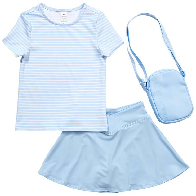 Girls (7-14) Yogalicious® 3pc. Short Sleeve Striped Tee w/ Skort