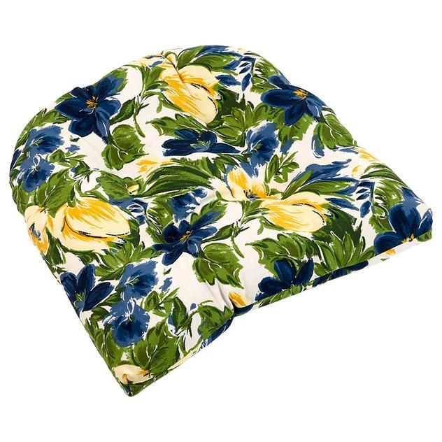 Jordan Manufacturing Floral Wicker Chair Cushion - Blue/Yellow