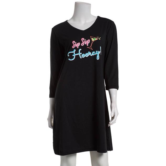 Womens Goodnight Kiss 3/4 Sleeve Sip Sip Hooray Nightshirt