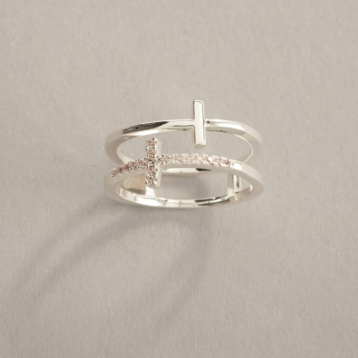 Ashley Cooper(tm) Silver Double Cross Pave Ring