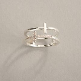 Ashley Cooper(tm) Silver Double Cross Pave Ring
