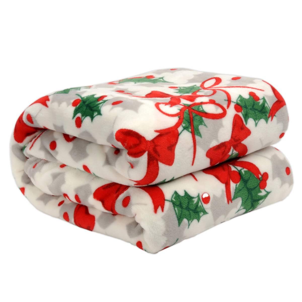 Kathy Ireland Festive Foliage Holiday Flannel Reversible Blanket