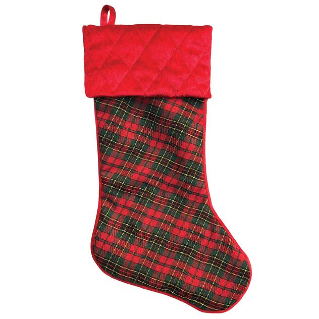 Plaid Quilted Velvet Fold-Over Stocking