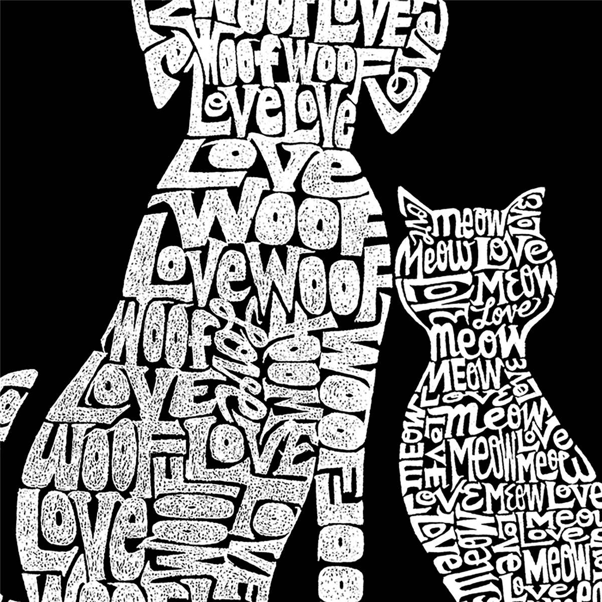Plus Size LA Pop Art Dogs and Cats Word Art Hoodie