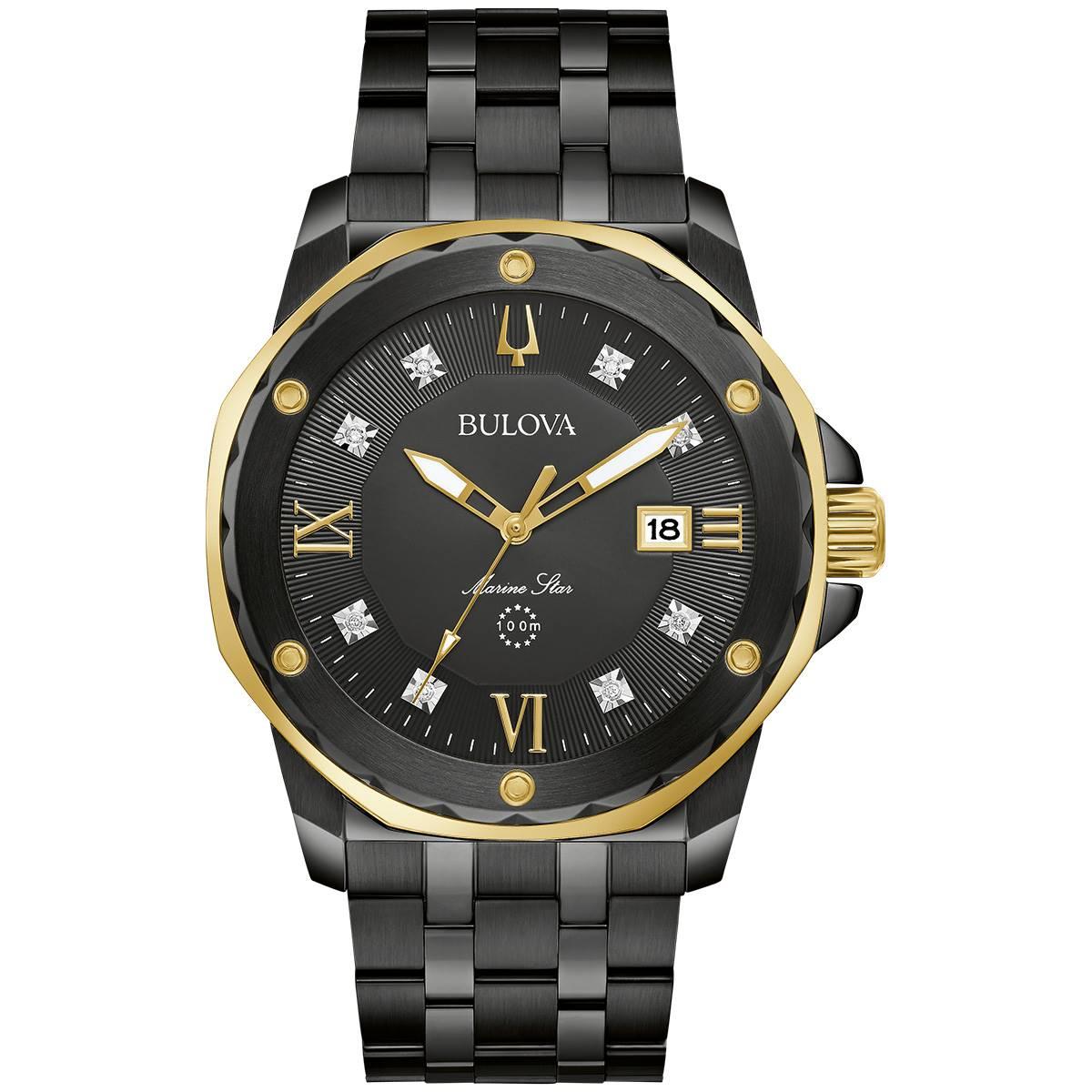 Mens Bulova Marine Star Black Bracelet Watch - 98D176