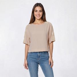 Womens Adrianna Papell Lace Applique Sleeve Airflow Blouse