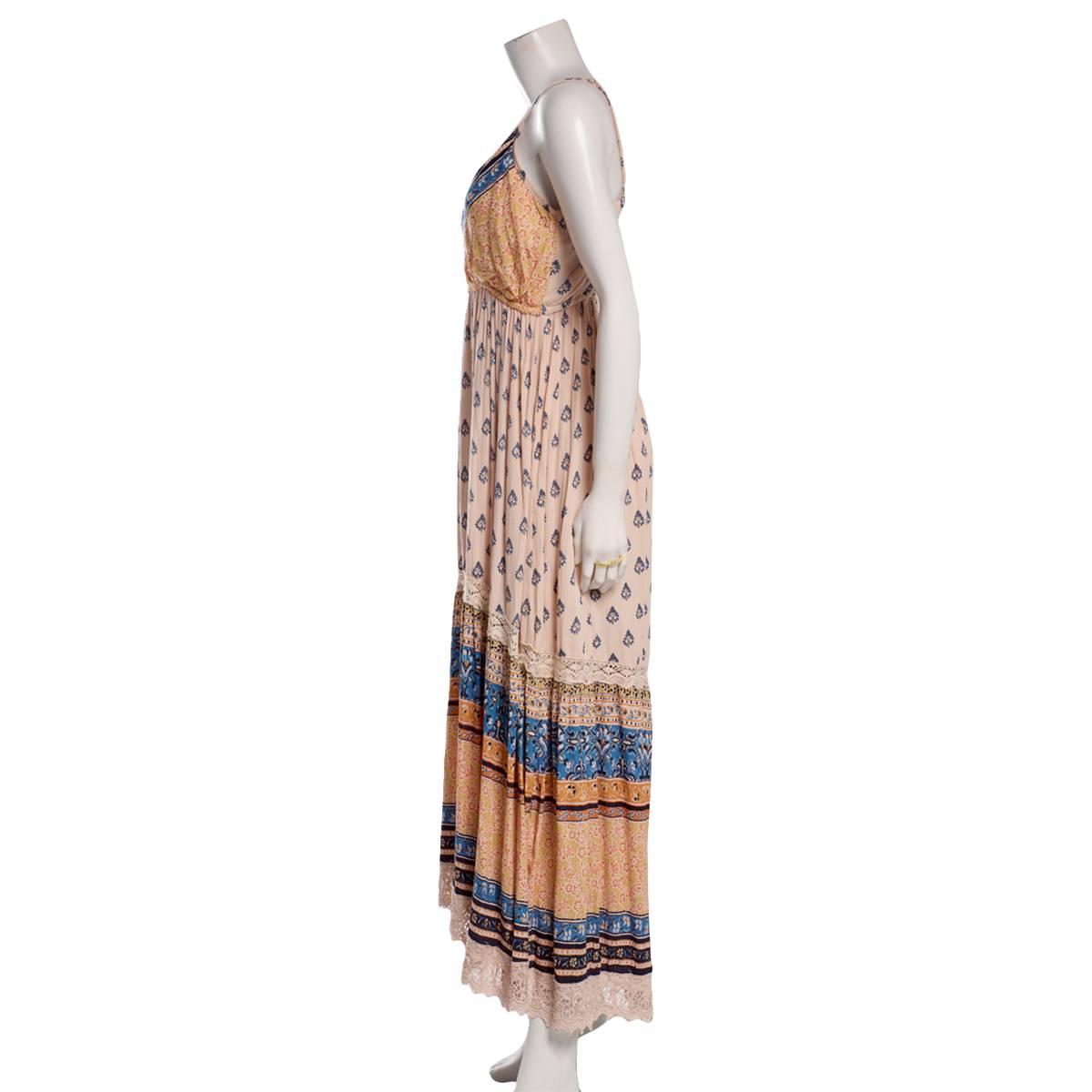 Juniors Angie Mix Print Crochet Trim Maxi Slip Dress