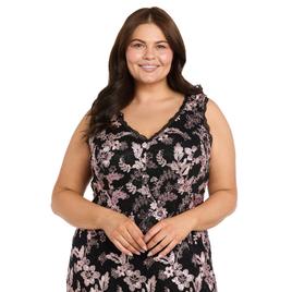 Plus Size R&M Richards Sleeveless V Neck Two Tone Floral Gown