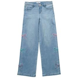 Girls (7-12) Blue Spice Wide Leg Pastel Bow Jeans