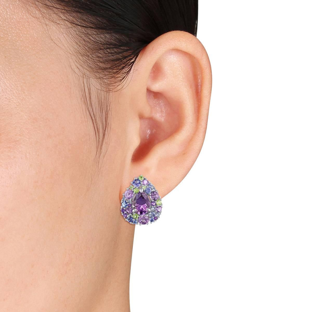 Sophia B Sterling Silver Cluster Teardrop Earrings