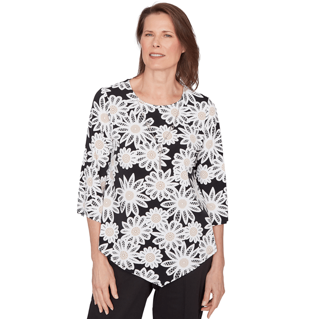 Womens Alfred Dunner Classics 3/4 Sleeve Daisy Floral Blouse