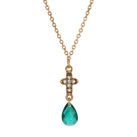 Symbols of Faith Gold Tone Crystal Cross Drop Necklace