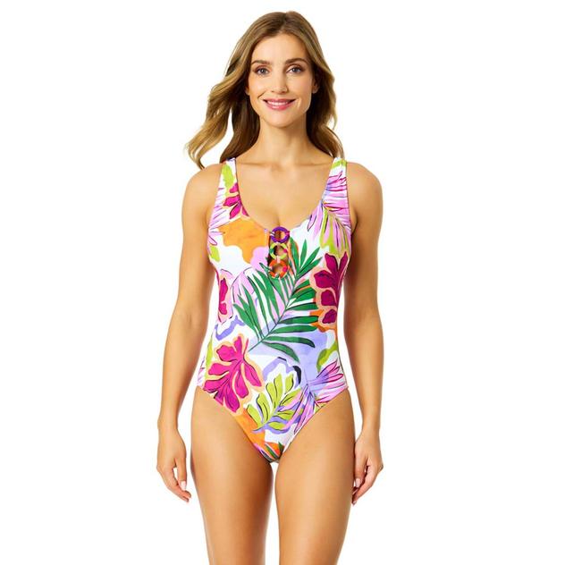 Womens Anne Cole Mod Tropical Ring Front One Piece Swimsuit