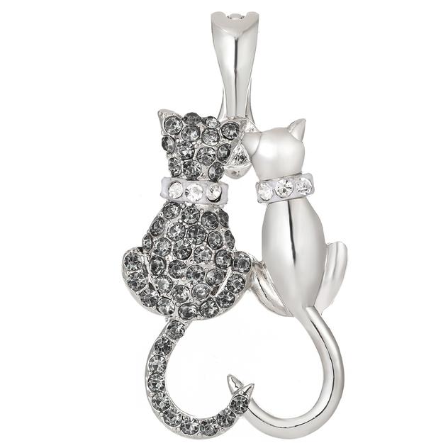 Wearable Art Antique Silver-Tone & Grey Loving Cats Enhancer