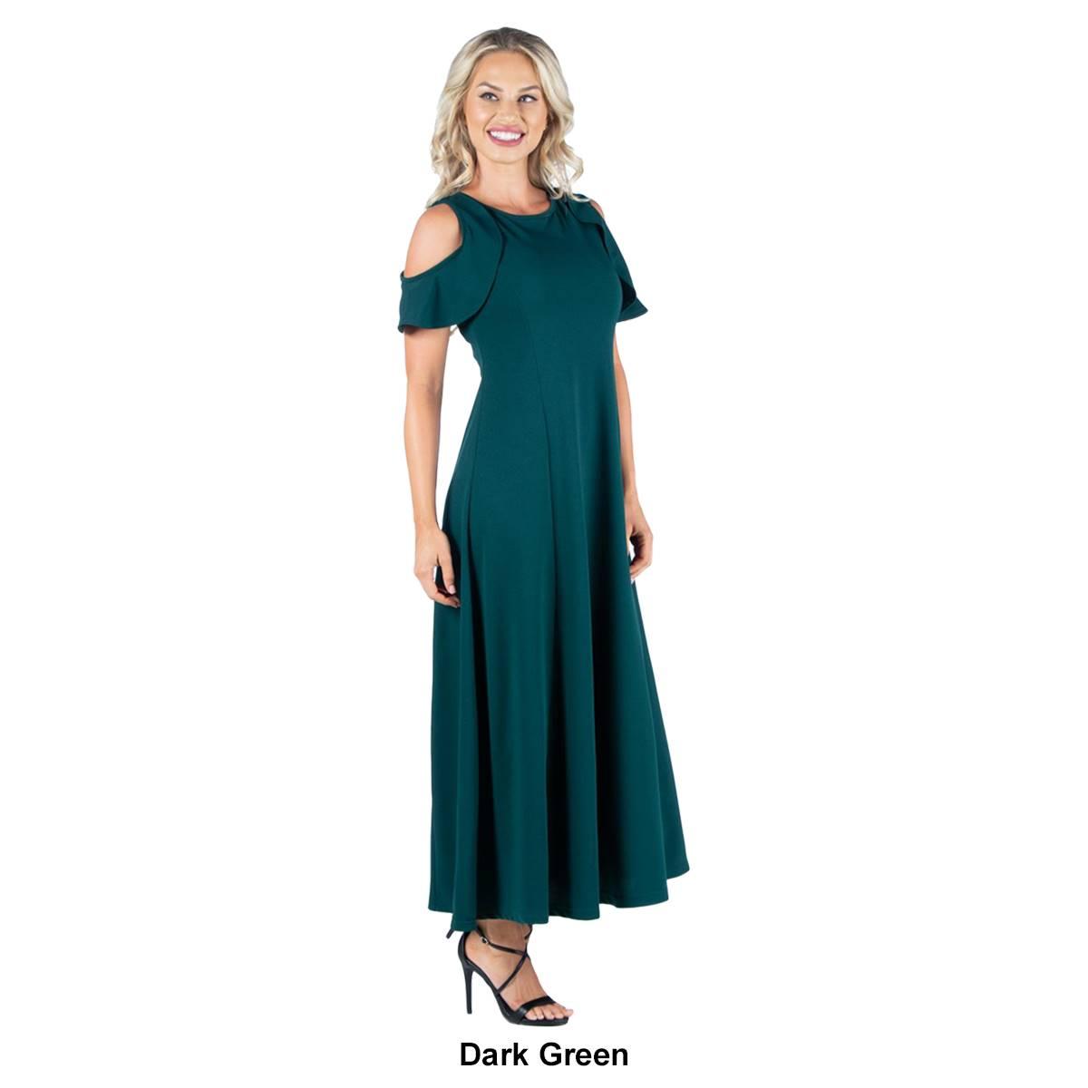 Womens 24/7 Comfort Apparel Ruffle Cold Shoulder Maxi Dress