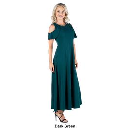 Womens 24/7 Comfort Apparel Ruffle Cold Shoulder Maxi Dress