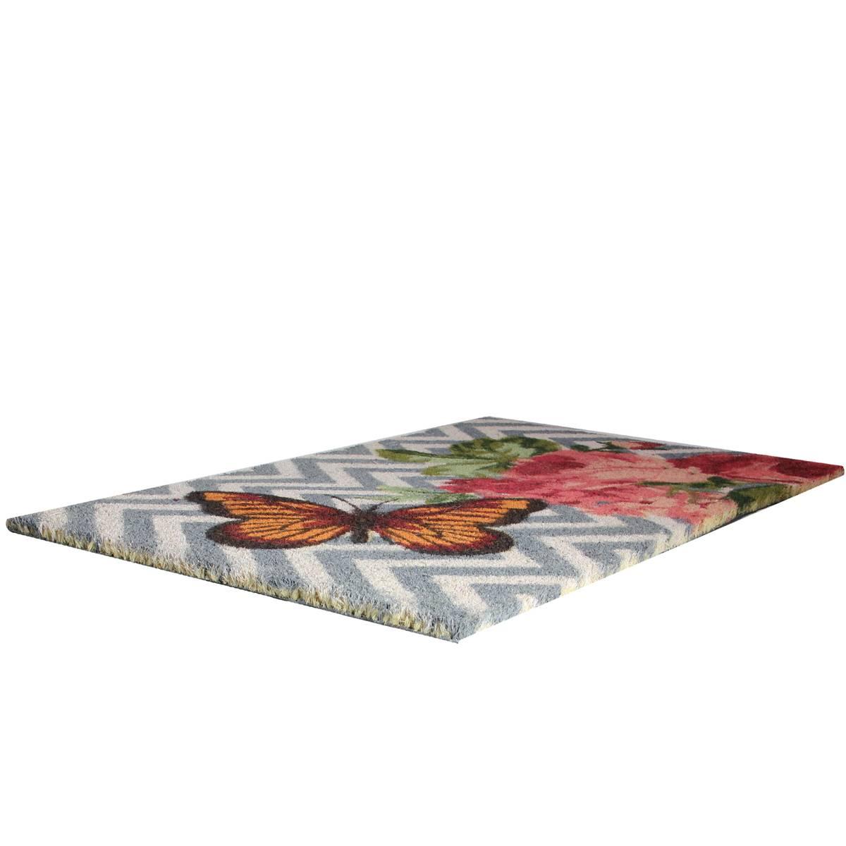 Northlight Seasonal Rose with a Butterfly Chevron Spring Doormat