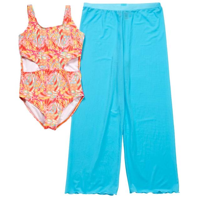 Girls (7-16) Kensie Girl Feather Print One Piece Swimsuit & Pants