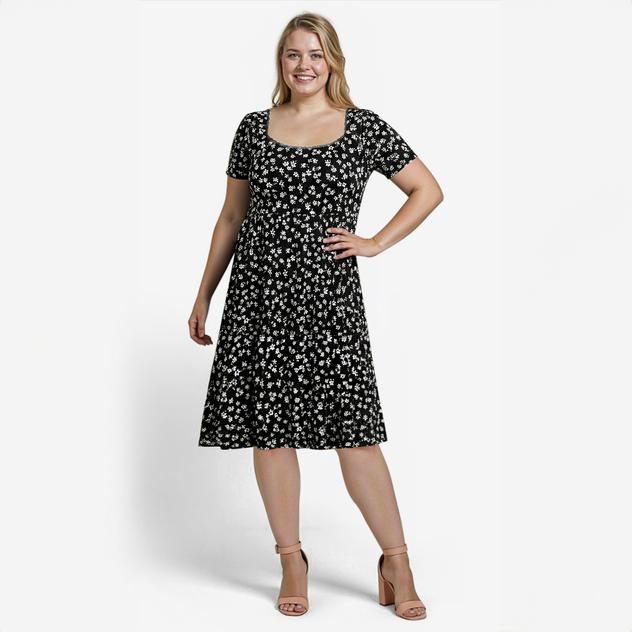 Juniors Plus Derek Heart Brushed Ditsy Babydoll Skater Dress
