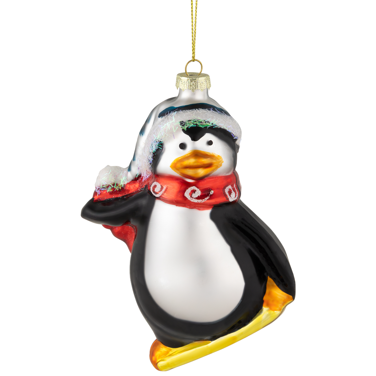 Northlight Snowboarding Penguin Glass Christmas Ornament