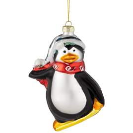 Northlight Snowboarding Penguin Glass Christmas Ornament