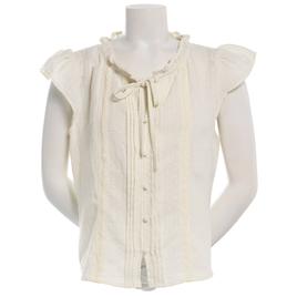 Juniors A. Byer Flutter Sleeve Babydoll Tie Neck Blouse