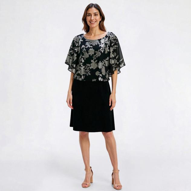 Womens Connected Apparel Foil Floral Poncho Dress