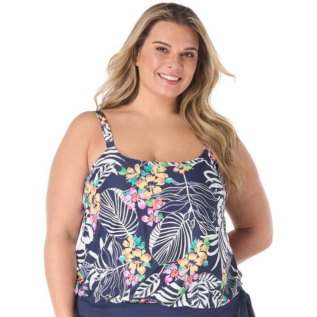 Plus Size Beach House Jungle Blouson Tankini Swim Top