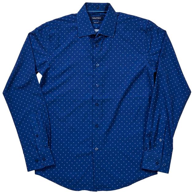 Mens Nautica White Dash Geometric Slim Fit Dress Shirt