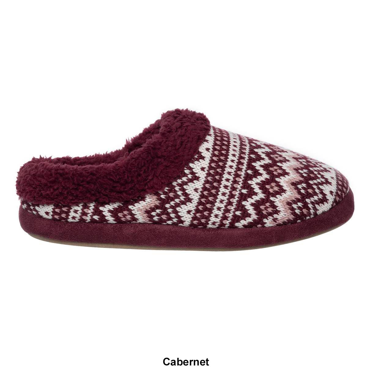 Womens Cuddl Duds® Fair Isle Faux Fur Collar Knit Clog Slippers