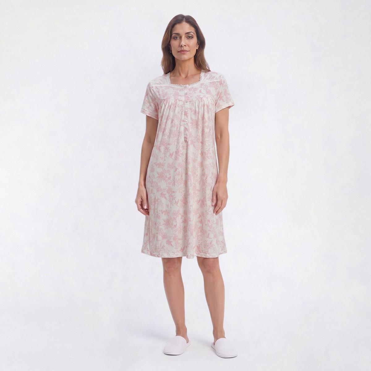 Womens Elizabeth & Nicole Floral Lace Henley Nightgown