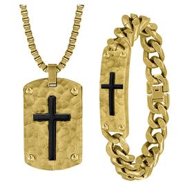Mens Gentlemens Classics(tm) Gold-Tone Cross Necklace & Bracelet Set
