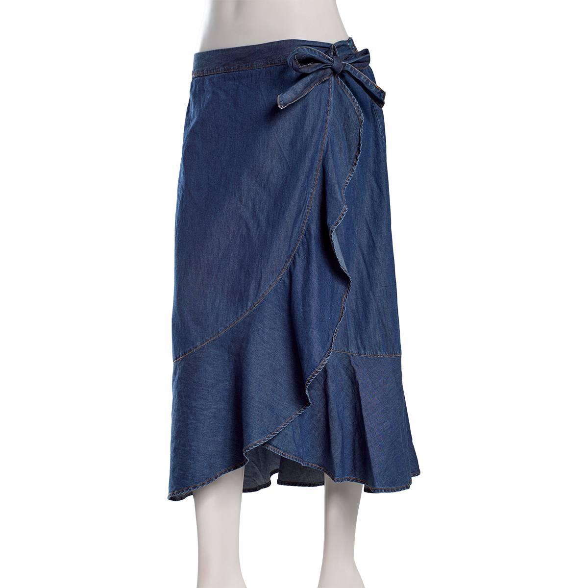 Juniors A. Byer Denim Ruffle Side Tie Wrap Skirt