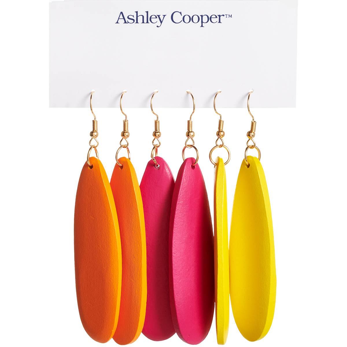 Ashley Cooper(tm) 3pr. Gold Plated Wood Drop  Earrings