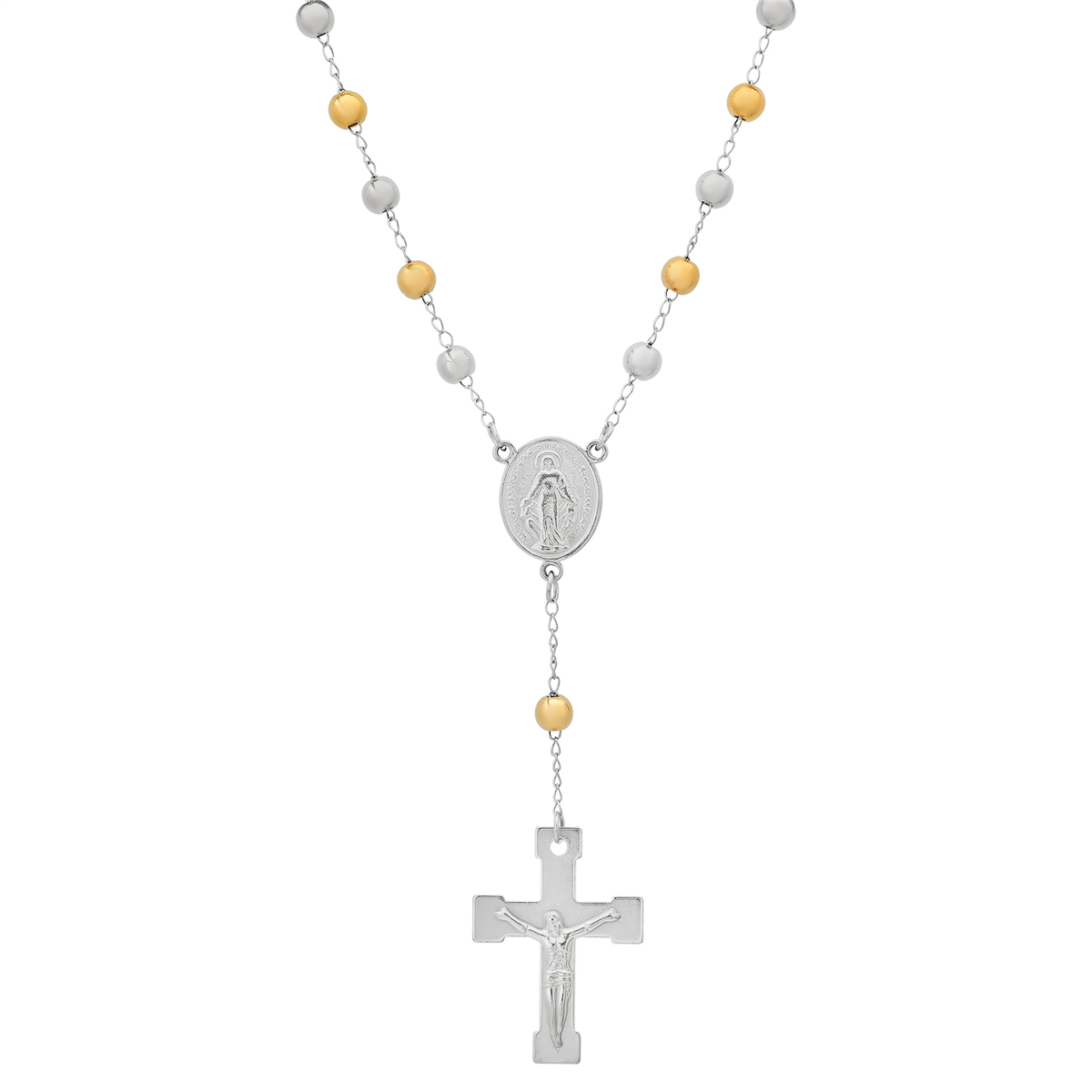 Mens Iron Saints Two-Tone Rosary with Cross & Crucifix