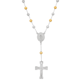Mens Iron Saints Two-Tone Rosary with Cross & Crucifix