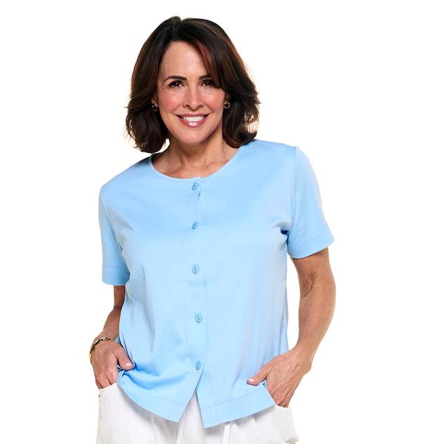 Womens Hasting & Smith Short Sleeve Solid Button Front Tee