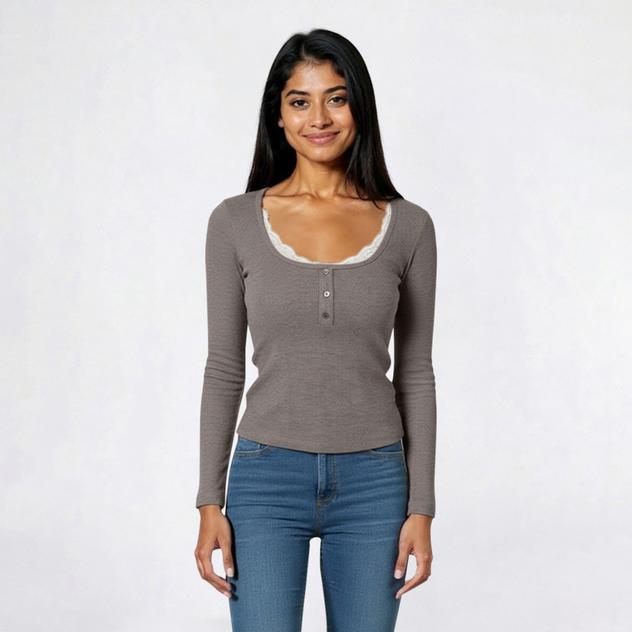 Juniors Madden Girl Plush Waffle Henley Scoop Neck Tee with Lace