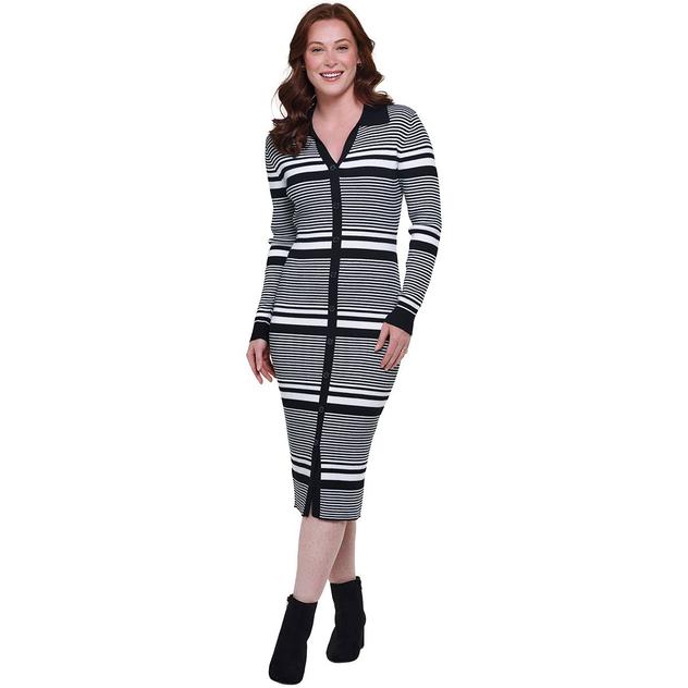 Womens Absolutely Famous Long Sleeve Stripe Midi Sweater Dress