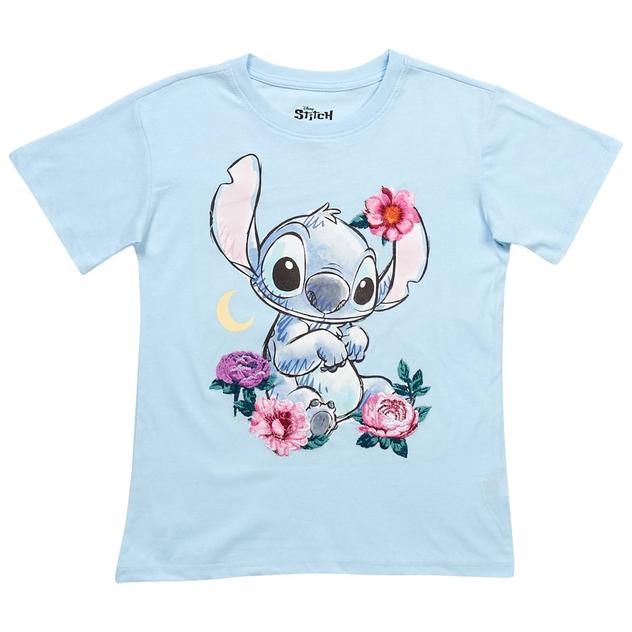Girls (7-16) Disney Short Sleeve Stitch Embroidered Floral Bf Tee