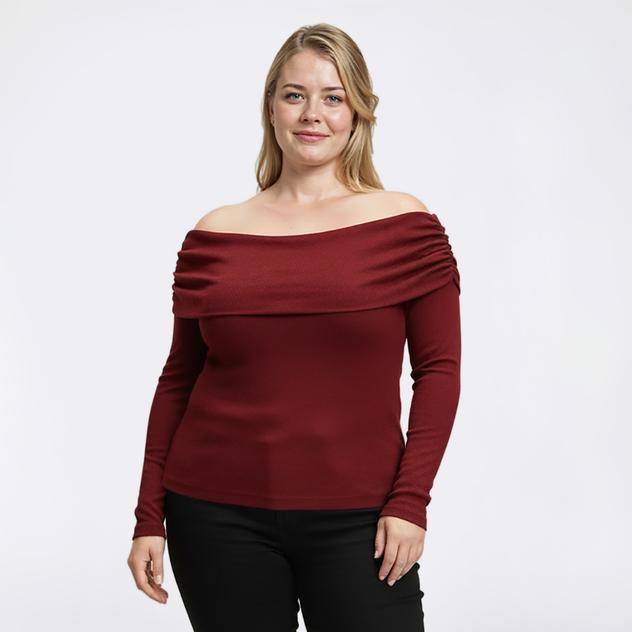 Juniors Plus One Step Up Long Sleeve Off the Shoulder Blouse