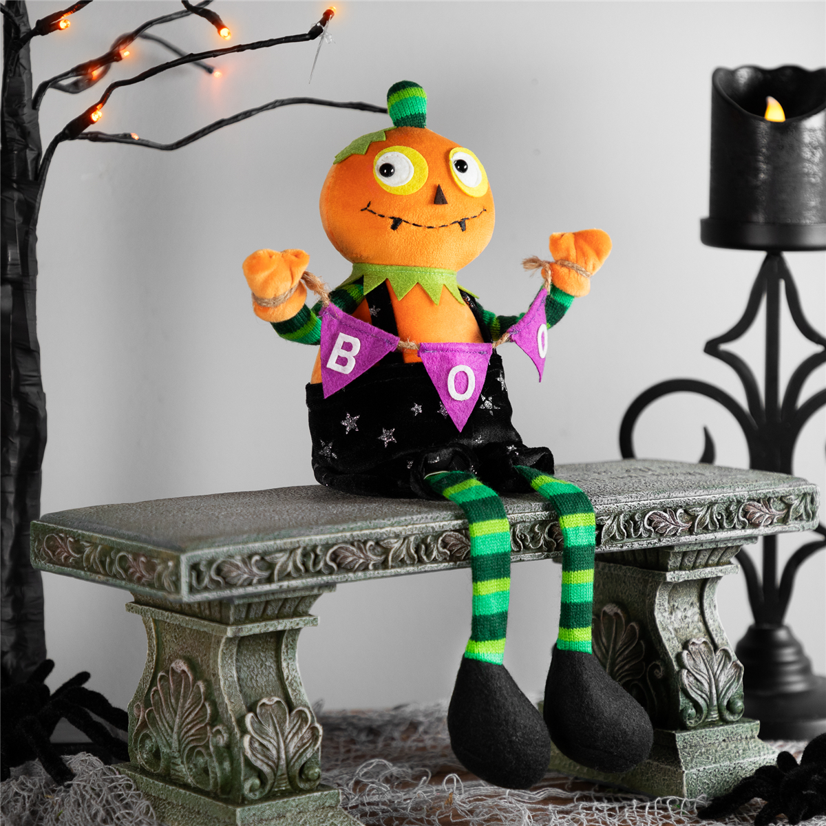 Northlight Sitting Plush Jack o Lantern Halloween Figure - 14in.
