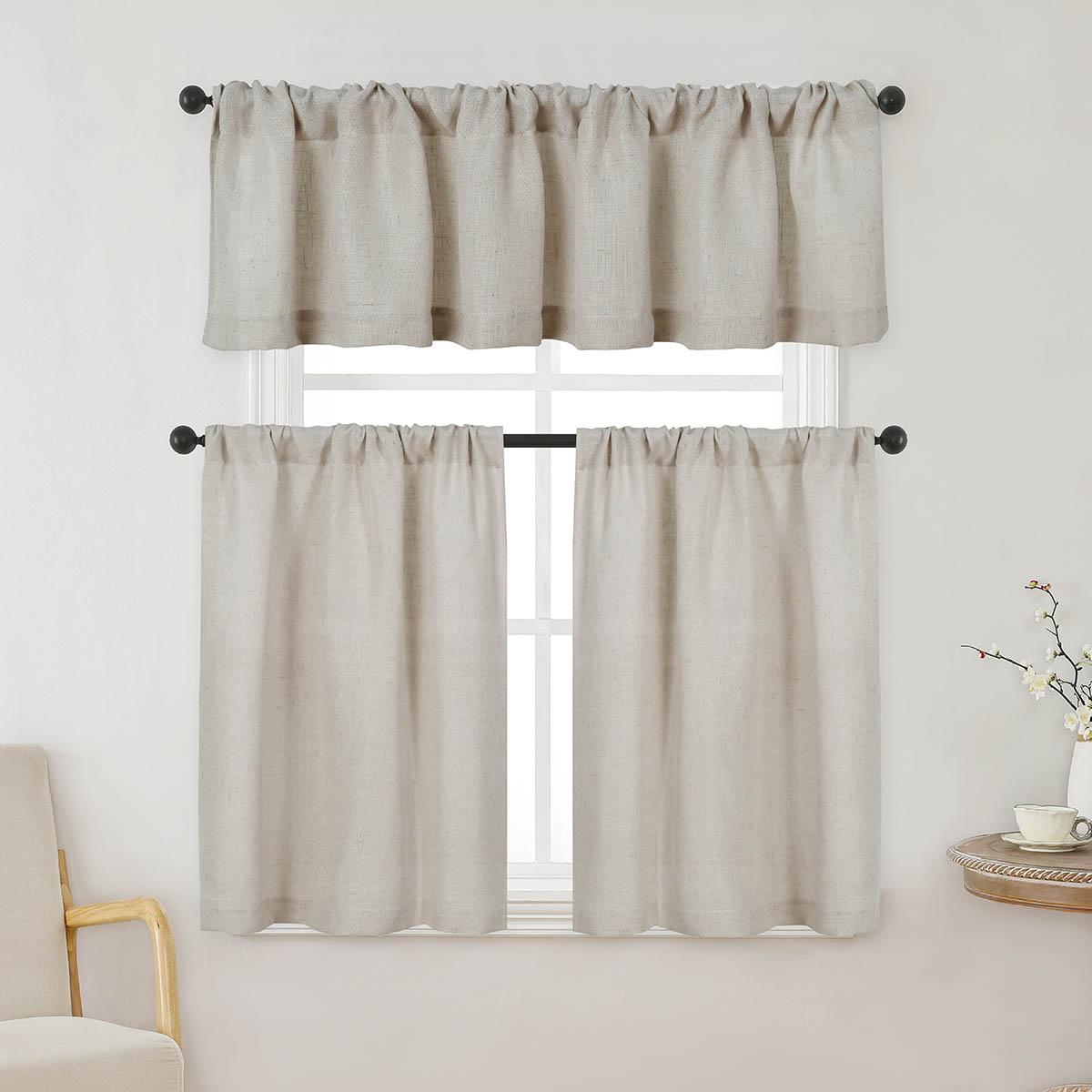 Linen Blend Light Filtering Kitchen Curtain Set