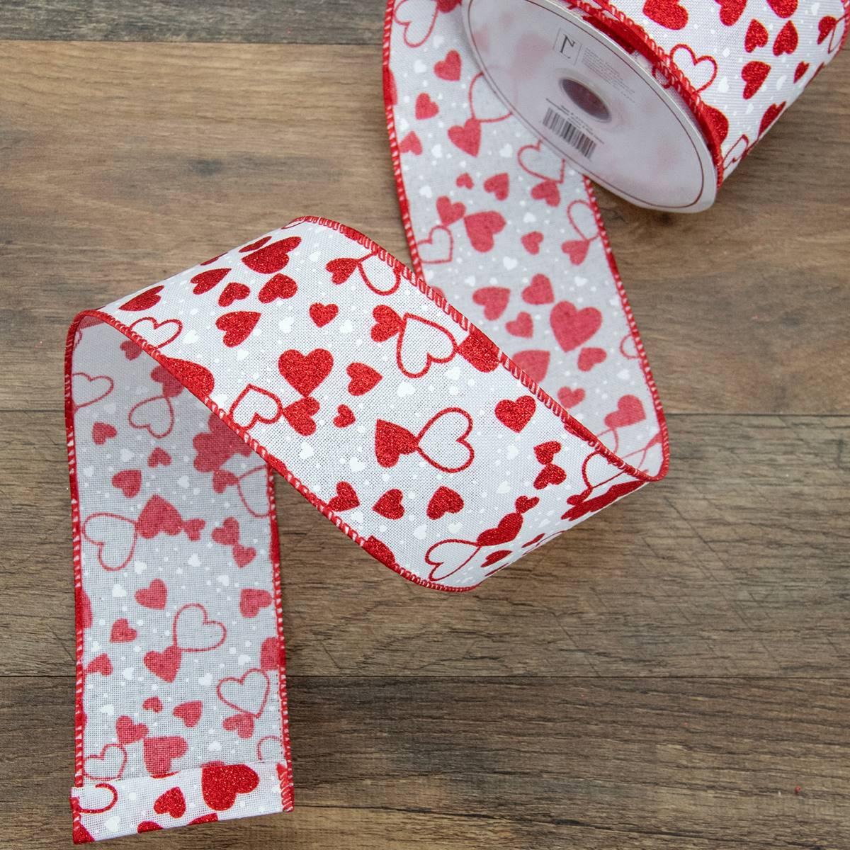 Northlight Seasonal 30ft. Red & White Glitter Hearts Craft Ribbon