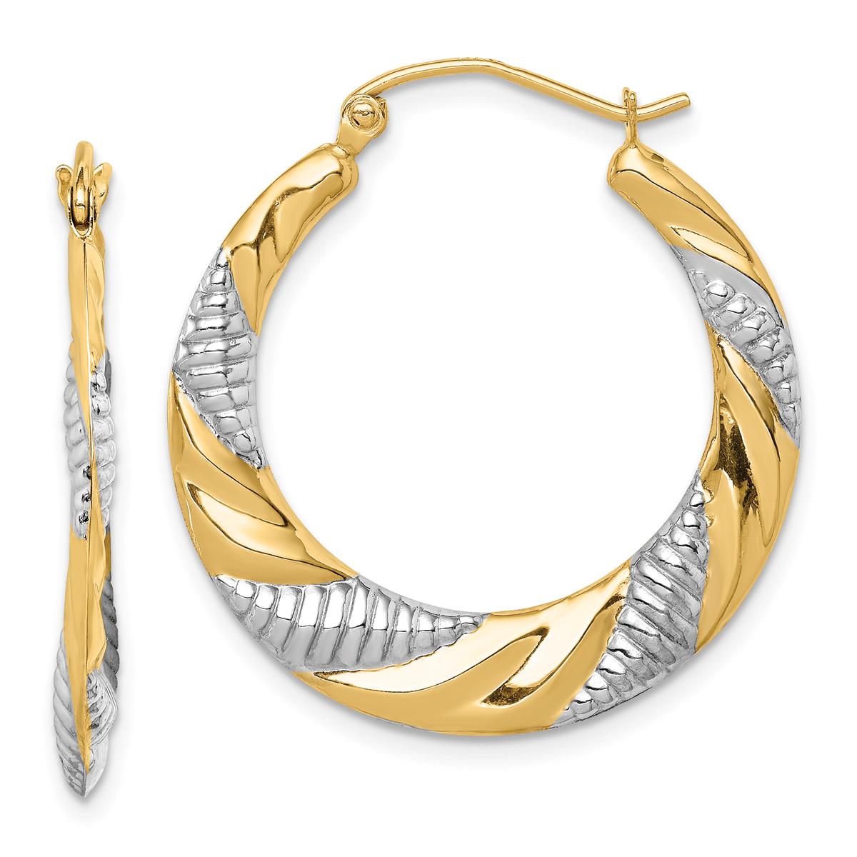 Gold Classics(tm) 14kt. Gold & Rhodium Stamped Hoop Earrings