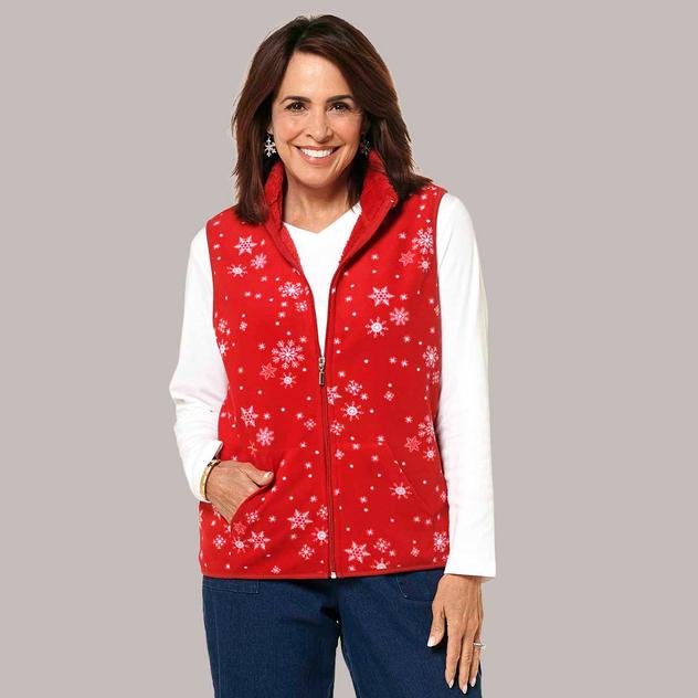 Petite Hasting & Smith Sherpa Lined Zip Snowflake Polar Vest