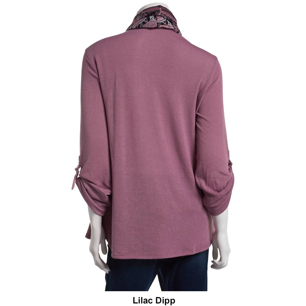Womens Notations 3/4 Buckle Sleeve Two In One Blouse with Scarf